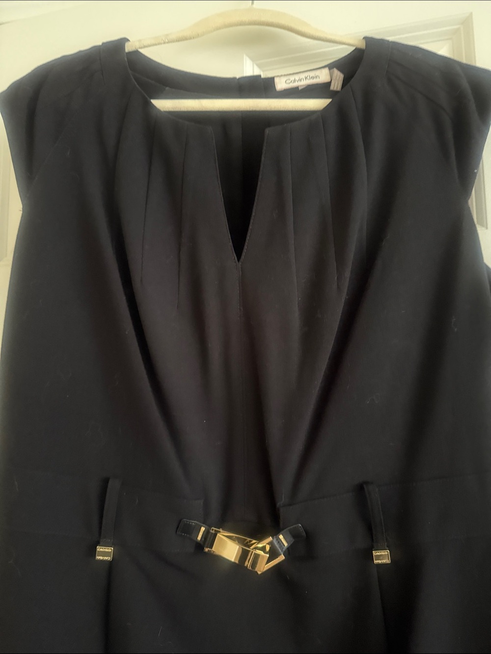 Calvin Klein Black Midi Sheath Dress with Gold Detail